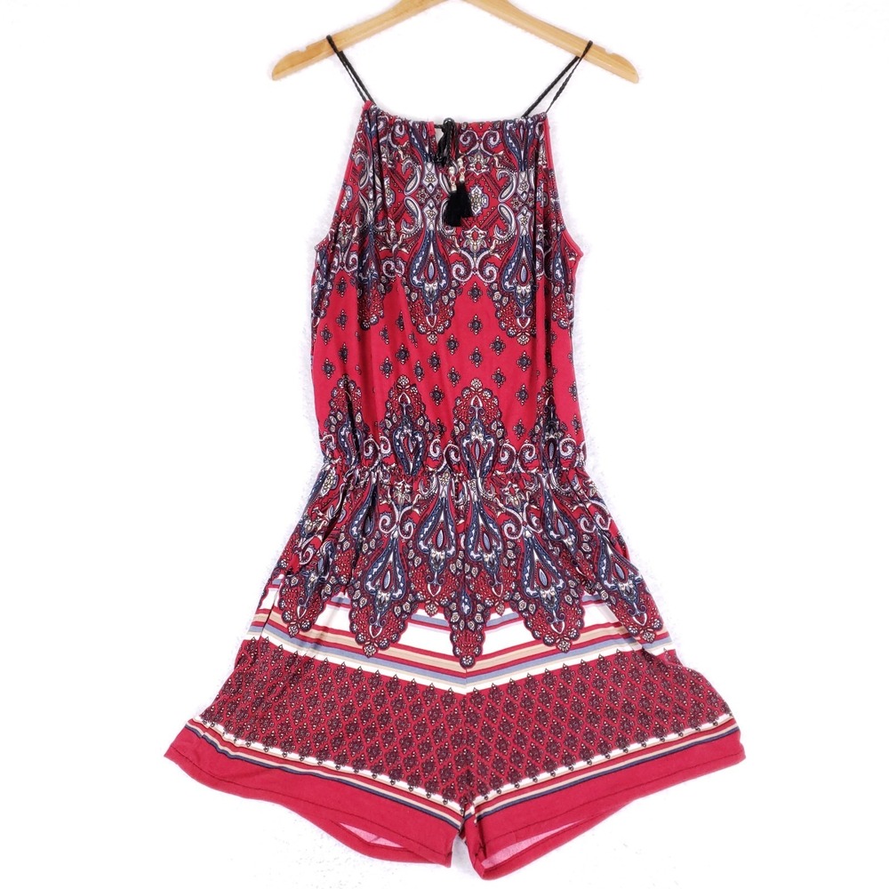 Peachy Girl Romper L/XL Red Paisley Print Sleeveless Boho Festival Summer Outfit